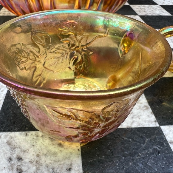 Vintage carnival Indiana Glass Harvest grape Amber punch bowl and 4 cups - Picture 10 of 11